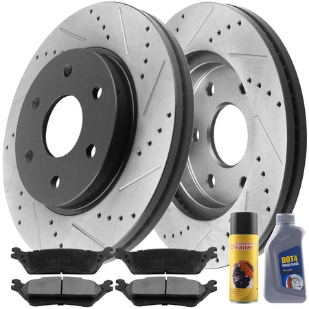 MotorbyMotor Rear Brake Rotors 348.2mm Drilled & Slotted Design Brake Rotor & Brake Pad kit Including CLEANER DOT4 FLUID Fits for Ford F-150 2012-2018 (Manual Parking Brake)
