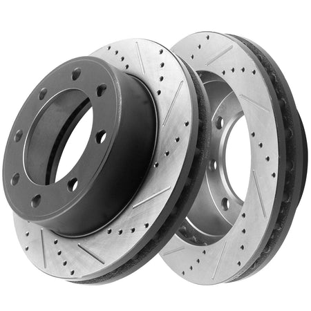 Front Drilled & Slotted Brake Discs Rotors + Ceramic Brake Pads w/Cleaner & Fluid Fit Ford Excursion Ford F-250 F-250 Super Duty 5 Lugs-54078