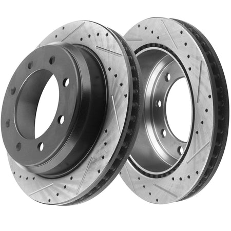 Rear Drilled & Slotted Brake Discs Rotors + Ceramic Brake Pads w/Cleaner & Fluid Fit Ford Excursion Ford F-250 F-250 Super Duty 8 Lugs-54074