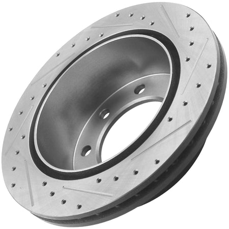 Rear Drilled & Slotted Brake Rotors & Ceramic Brake Pads w/Cleaner & Fluid Fit 2013-2019 Ford F-250 F-350 Super Duty Pickup 5 Lugs 4WD