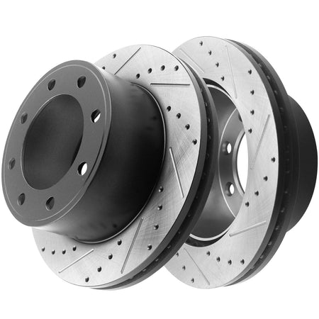 MotorbyMotor Rear Brake Rotors 340mm Drilled & Slotted Design Brake Rotor & Brake Pad kit Fit for Ford F-250 Super Duty 2005-2007, Ford F-350 Super Duty 2005-2008