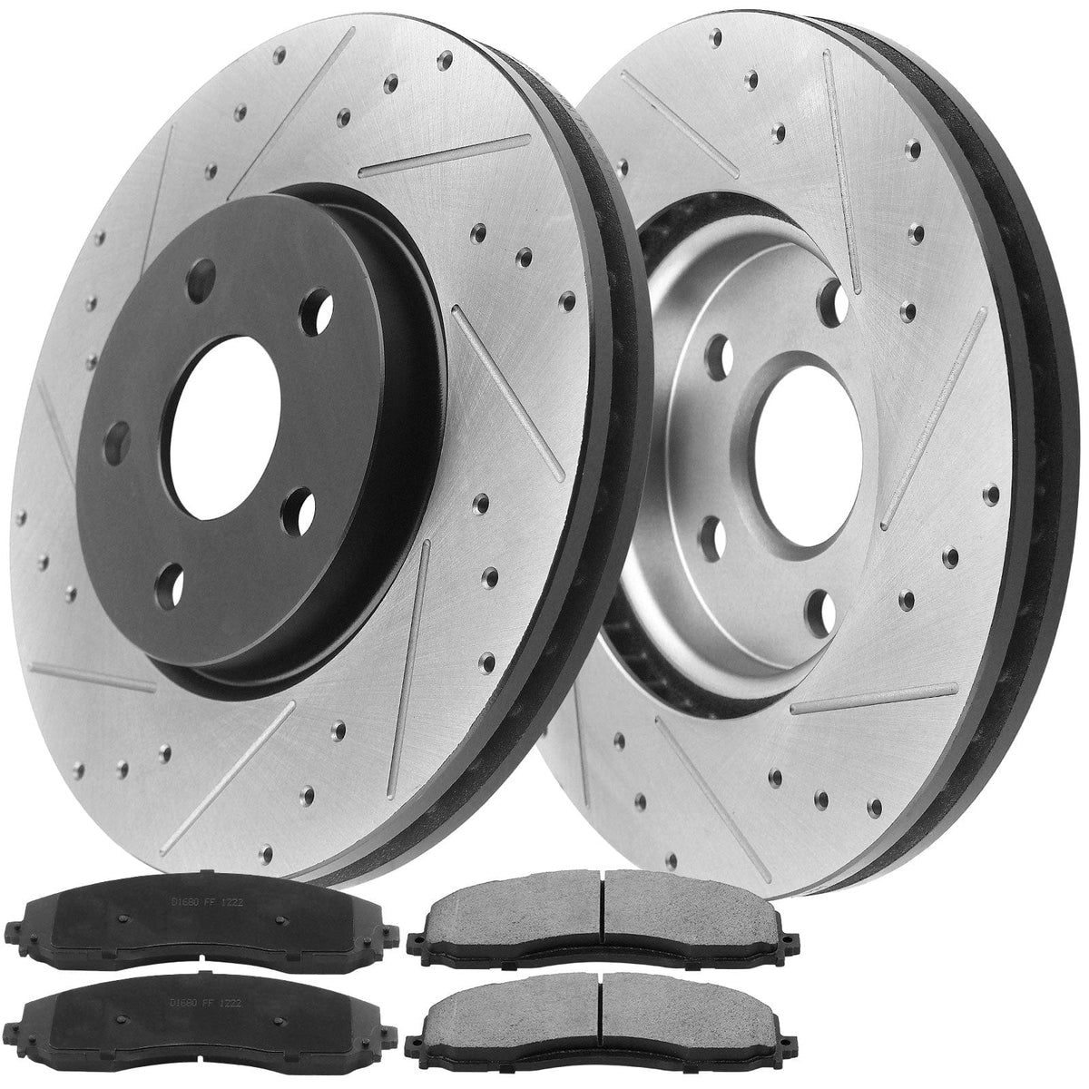 Front Drilled & Slotted Disc Brake Rotors w/Ceramic Pads w/Cleaner & Fluid Fits for 2013-2020 Ford F-250 F-350 Super Duty Pickup