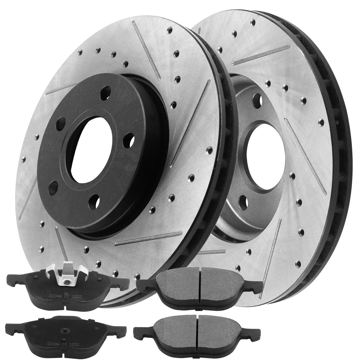 MotorbyMotor Front Brake Rotors 278mm Drilled & Slotted Design Brake Rotor & Brake Pad kit Fits for Ford C-MAX Focus, Volvo C30 S40-5 Lug Models