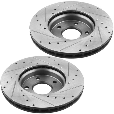 MotorbyMotor Front Brake Rotors 278mm Drilled & Slotted Design Brake Rotor & Brake Pad kit Fits for Ford C-MAX Focus, Volvo C30 S40-5 Lug Models