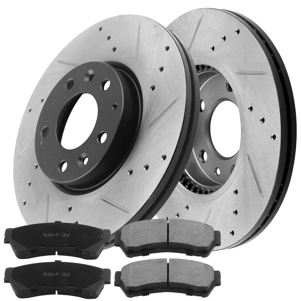Front Drilled Slotted Disc Brake Rotors & Ceramic Brake Pads & Cleaner & Fluid Fit Ford Fusion, Lincoln MKZ, Mazda 6 (NO MazdaSpeed),  Mercury Milan