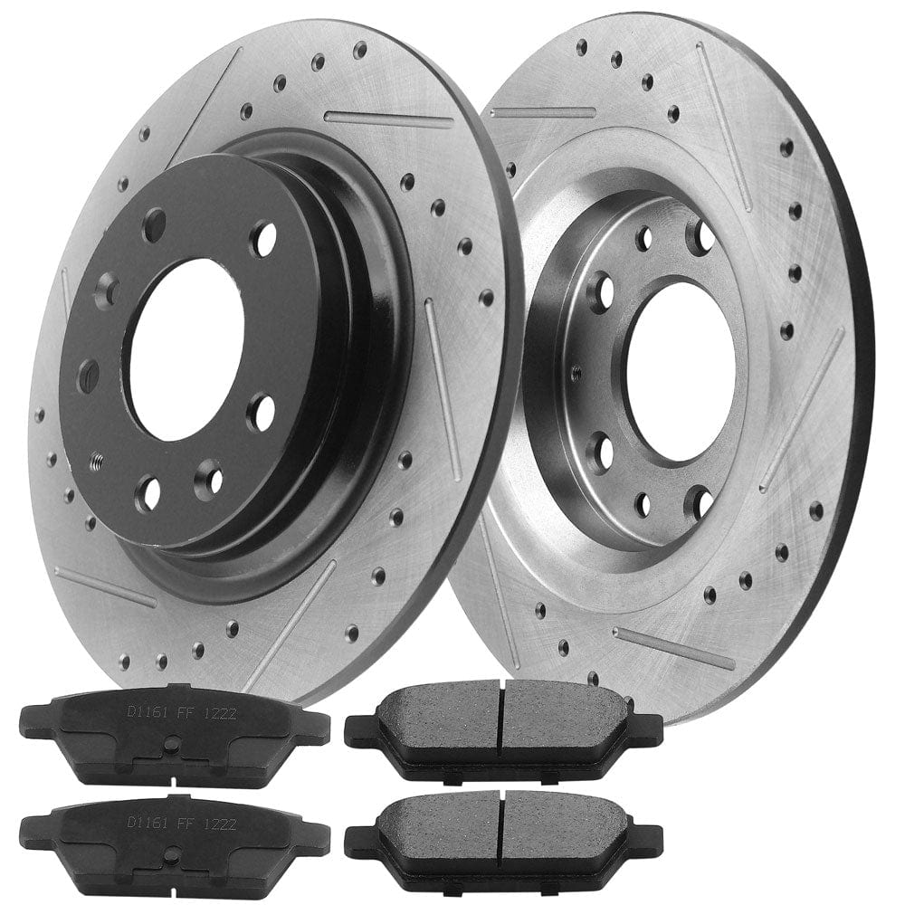 MotorbyMotor Rear Brake Rotors & Brake Pad Kit 280mm Drilled & Slotted Design Including CLEANER DOT4 FLUID Fits for Ford Fusion, Lincoln MKZ Zephyr, Mazda 6, Mercury Milan