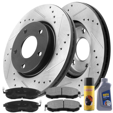 MotorbyMotor Rear Brake Rotors 302mm Drilled & Slotted Design Brake Rotor & Brake Pad kit Including CLEANER DOT4 FLUID Fits for Ford Fusion (Exluding Energi Hybrid, Speed), Lincoln MKZ (Only Hybrid)