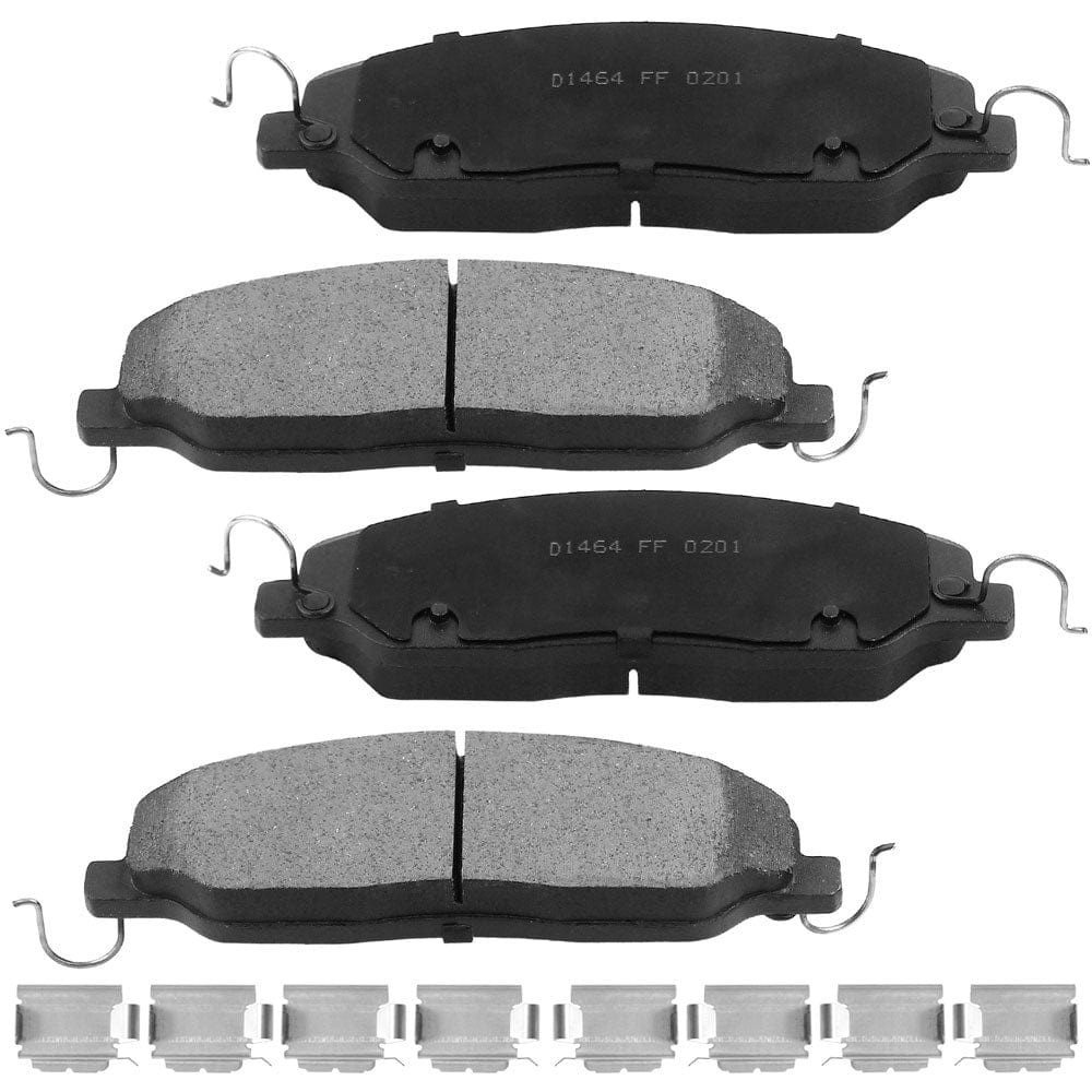 Front Ceramic Brake Pads w/Hardware Kits Fits for Ford Mustang 2011-2014 (V6 3.7L)-Low Dust Brake Pad-4 Pack