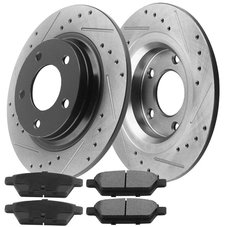 Rear Drilled Slotted Disc Brake Rotors and Pads for 1994-2004 Ford Mustang 54017