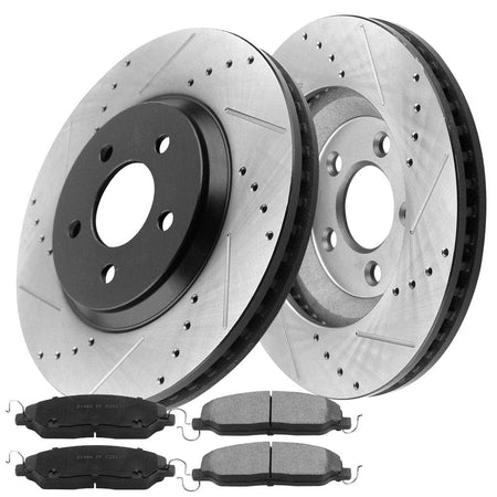 MotorbyMotor Front Brake Rotors & Brake Pad Kit 316mm Drilled & Slotted Design Fits for Ford Mustang (Excluded 2010 Base Model)