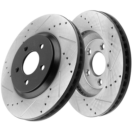 MotorbyMotor Front Brake Rotors & Brake Pad Kit 316mm Drilled & Slotted Design Including CLEANER DOT4 FLUID Fits for Ford Mustang (Excluded 2010 Base Model)