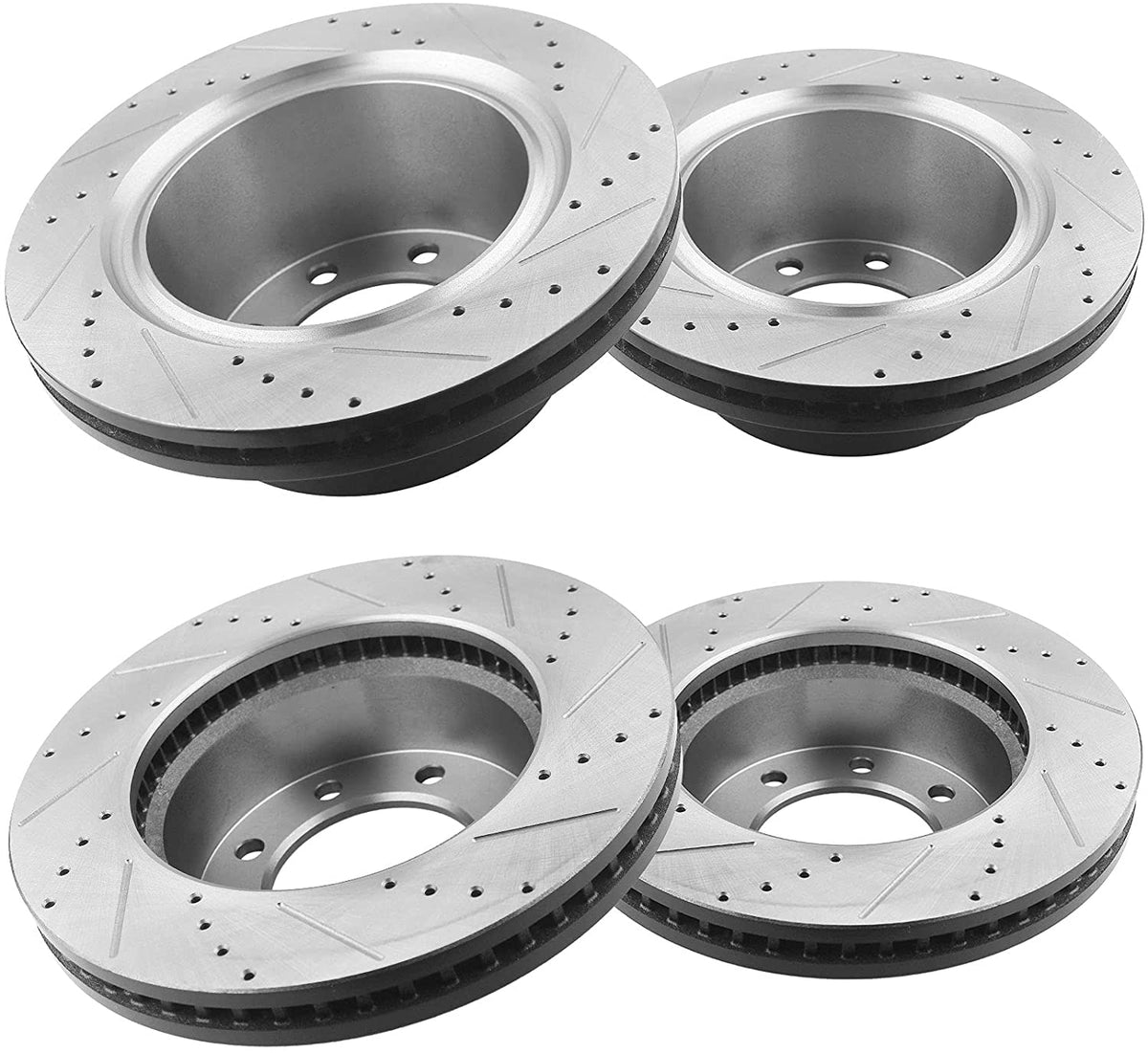 Front & Rear Drilled & Slotted Disc Brake Rotors + Ceramic Pads + Cleaner & Fluid Fits for 2009-2010 Dodge Ram 2500 3500 Pickup, Ram 2500 3500 4000