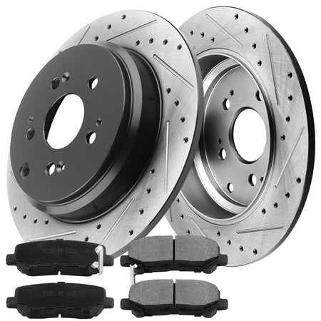 MotorbyMotor Rear Brake Rotors & Brake Pad Kit 334mm Drilled & Slotted Design Fits for Acura MDX, Acura ZDX, Honda Pilot