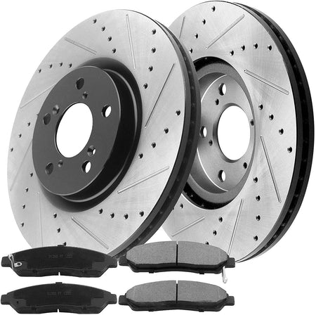 Front Drilled & Slotted Disc Brake Rotors +Ceramic Pads for 2007-2008 Acura MDX, RLX, ZDX, 09-15 Honda Pilot-5-Lug Wheel Holes