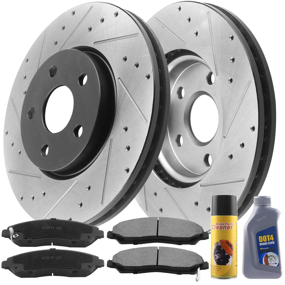 MotorbyMotor Front Brake Rotors 320mm Drilled & Slotted Design Brake Rotor & Brake Pad kit Including CLEANER DOT4 FLUID Fits for Acura MDX 17-20 (3.5L ONLY), Honda Pilot 16-20, Honda Ridgeline 17-20