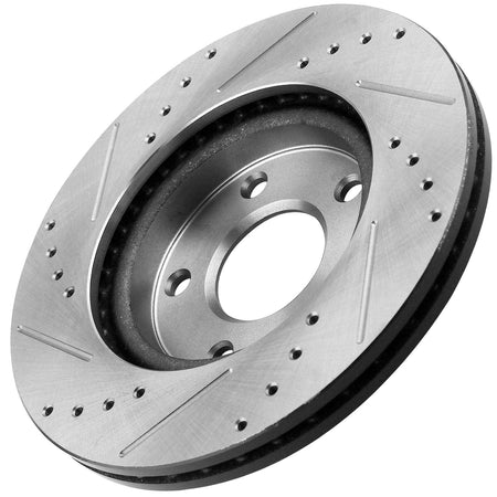 Rear Drilled & Slotted Disc Brake Rotors + Ceramic Pads + Cleaner & Fluid Fits for Chrysler 200/Sebring, Dodge Avenger/Caliber, Jeep Compass/Patriot, Mitsubishi Lancer/Outlander Sport