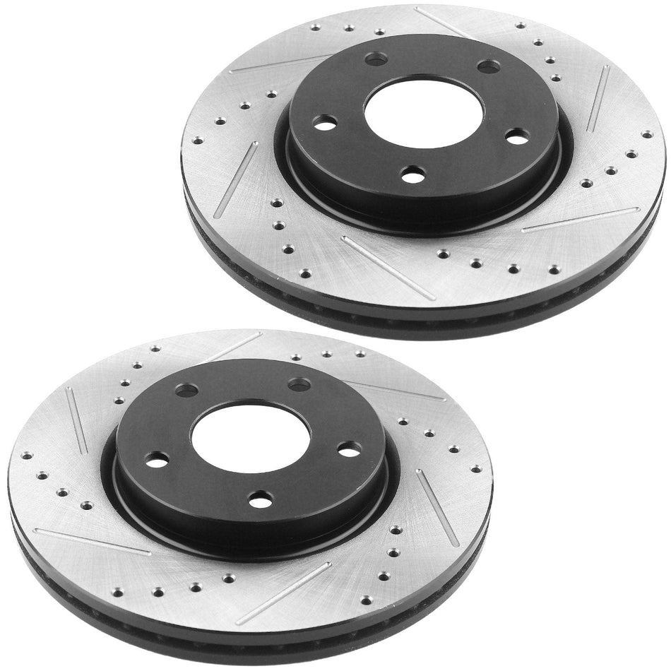 Rear Drilled & Slotted Disc Brake Rotors + Ceramic Pads + Cleaner & Fluid Fits for Chrysler 200/Sebring, Dodge Avenger/Caliber, Jeep Compass/Patriot, Mitsubishi Lancer/Outlander Sport
