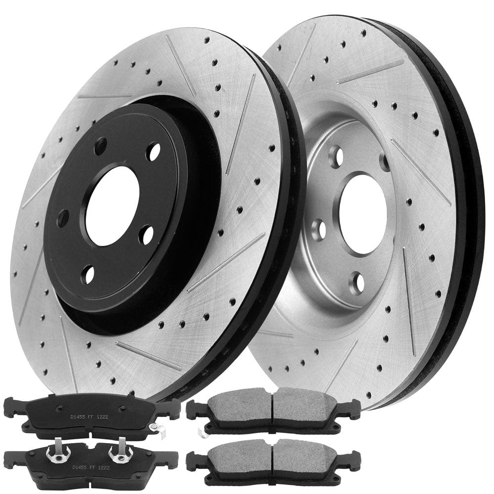 MotorbyMotor Front Brake Rotors & Brake Pad Kit 350mm Drilled & Slotted Design Including CLEANER DOT4 FLUID Fits for Jeep Grand Cherokee (Exclude SRT Model or 6.2L /6.4L), Dodge Durango (5.7 Only)