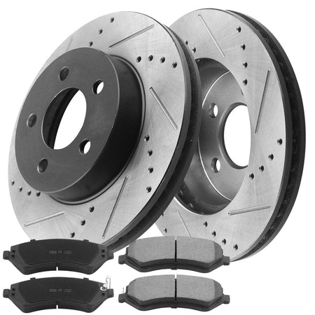 MotorbyMotor Front Brake Rotors & Brake Pad 288mm Drilled & Slotted Including CLEANER DOT4 FLUID Fits for Jeep Liberty 2002-2007