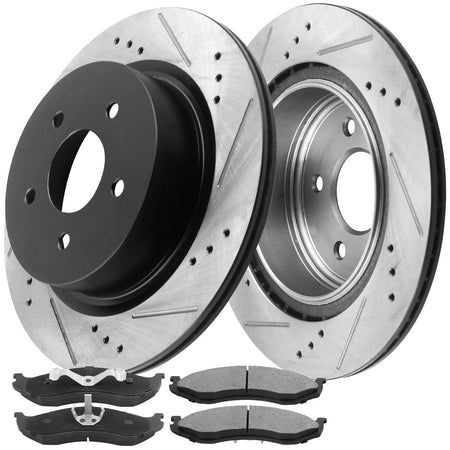 MotorbyMotor Front Brake Rotors 280mm Drilled & Slotted Design Brake Rotor & Brake Pad kit Fit for Jeep Wrangler 1999-2006, Jeep Cherokee 1999-2000, Jeep Cherokee 2001 (4.0L L6 ONLY)