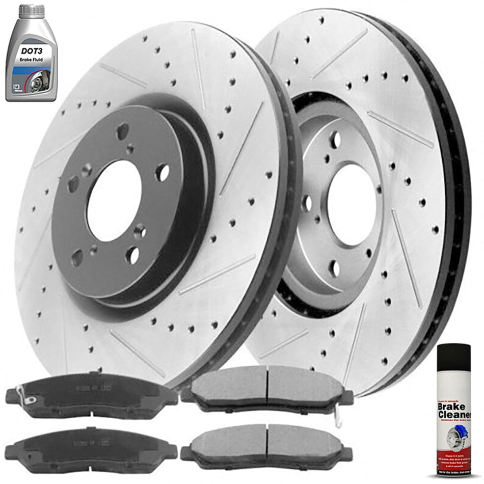 Front Drill Slot Brake Rotors and Ceramic Pads For 2008-2016 Mitsubishi Lancer