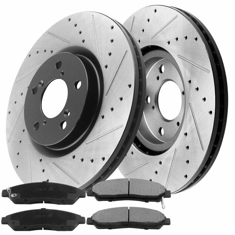 Front Drill Slot Brake Rotors and Ceramic Pads For 2008-2016 Mitsubishi Lancer