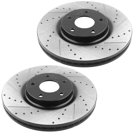 MotorbyMotor Front Brake Rotors & Brake Pad Kit 320mm Drilled & Slotted Design Fits for Infiniti G35 M35 M45 EX35 EX37 G25 G37 QX50, Nissan 350Z 370Z