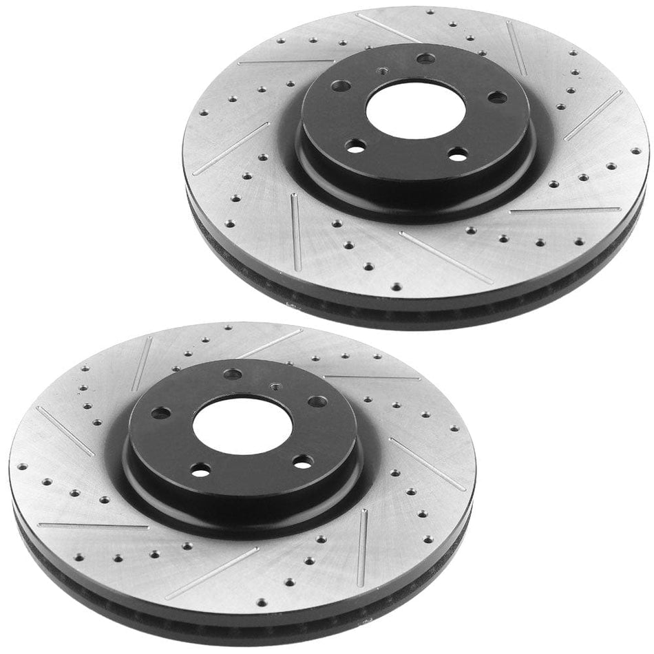 MotorbyMotor Front Brake Rotors & Brake Pad Kit 320mm Drilled & Slotted Design Fits for Infiniti G35 M35 M45 EX35 EX37 G25 G37 QX50, Nissan 350Z 370Z