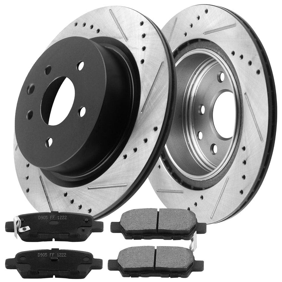 Motorbymotor Rear Brake Rotors 308mm Drilled & Slotted Design Brake Rotor & Brake Pad kit Including CLEANER DOT4 FLUID Fits for Infiniti G35 M35 M45 EX35 EX37 G25 G37 QX50,Nissan 350Z 370Z