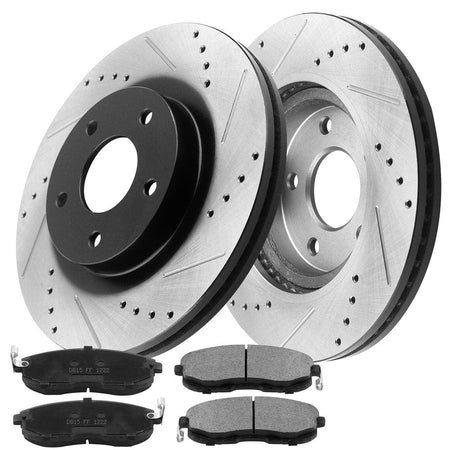 Front Drilled & Slotted Disc Brake Rotors +Ceramic Brake Pads + Cleaner & Fluid Fits for 2007-2012 Nissan Altima, 2013 Nissan Altima (Coupe Models Only)