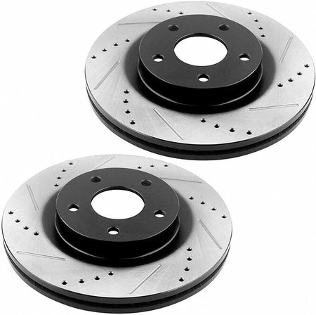 MotorbyMotor Front Brake Rotors 296mm Drilled & Slotted Design Brake Rotor & Brake Pad kit Fits for Infiniti I35, Nissan Maxima Altima