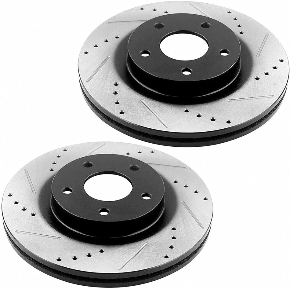 MotorbyMotor Front Brake Rotors 296mm Drilled & Slotted Design Brake Rotor & Brake Pad kit Fits for Infiniti I35, Nissan Maxima Altima