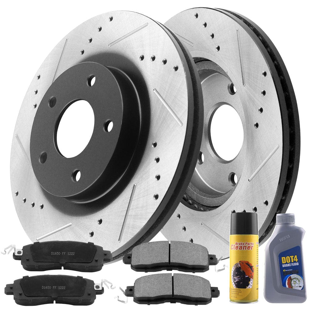 Motorbymotor Front Brake Rotors 296mm Drilled & Slotted Design Brake Rotor & Brake Pad kit Including CLEANER DOT4 FLUID Fits for Nissan Altima 2013 (Sedan), Nissan Altima 2014-2017 (All Models)