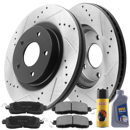 Motorbymotor Front Brake Rotors 296mm Drilled & Slotted Design Brake Rotor & Brake Pad kit Including CLEANER DOT4 FLUID Fits for Nissan Altima 2013 (Sedan), Nissan Altima 2014-2017 (All Models)
