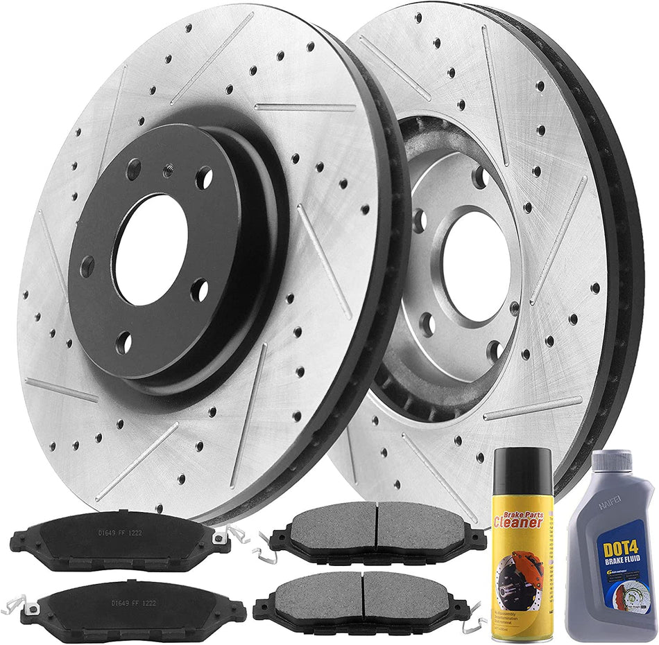 Black E-Coat Front DRILLED Brake Rotors + Ceramic Pads for Nissan Murano