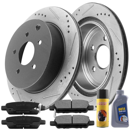 Motorbymotor Rear Brake Rotors 308mm Drilled & Slotted Design Brake Rotor & Brake Pad kit Including CLEANER DOT4 FLUID Fits for Infiniti Jx35 QX60, Nissan Murano Pathfinder