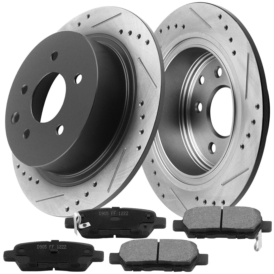 Rear Black E-Coating Brake Rotors And Ceramic Pads for 2007 - 2019 Nissan Sentra
