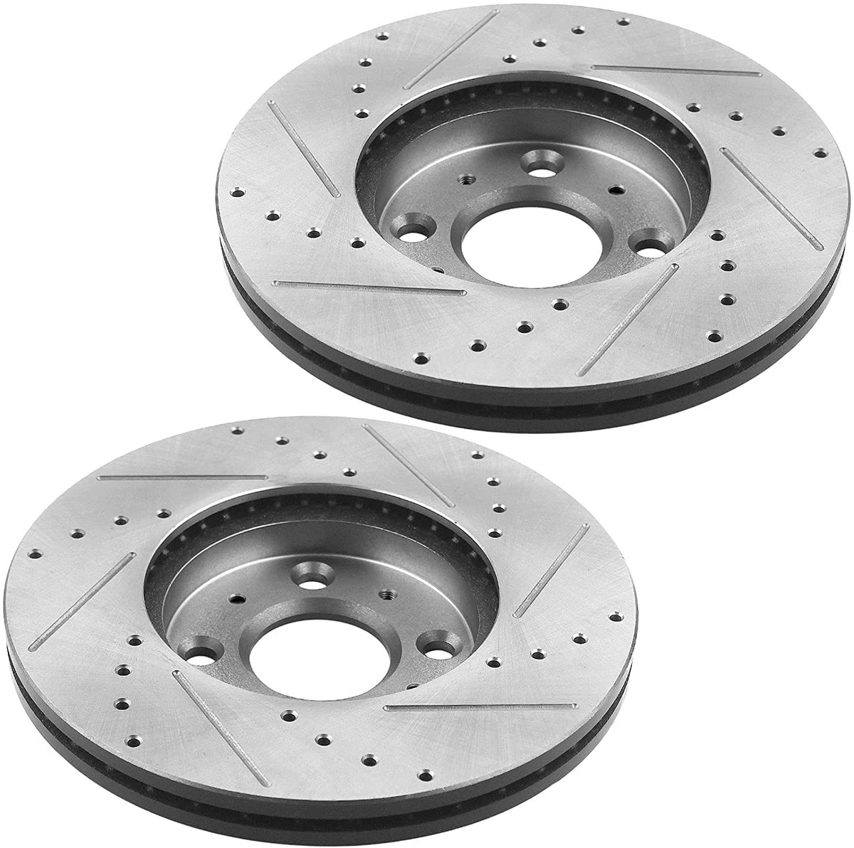 Front Drilled & Slotted Disc Brake Rotors + Ceramic Pads + Cleaner & Fluid Fits for 2009-2014 Nissan Cube, 2007-2012 Nissan Sentra, 2007-2008 Nissan Versa