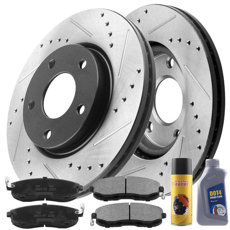 MotorbyMotor Front Brake Rotors 280mm Drilled & Slotted Design Brake Rotor & Brake Pad kit Including CLEANER DOT4 FLUID Fits for Nissan Sentra 2013-2019 (Rear Disc Models (1.8L only))