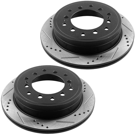MotorbyMotor Rear Brake Rotors & Brake Pad Kit 312mm Drilled & Slotted Design Fits for Lexus GX470, Toyota 4Runner FJ Cruiser Sequoia- All Models