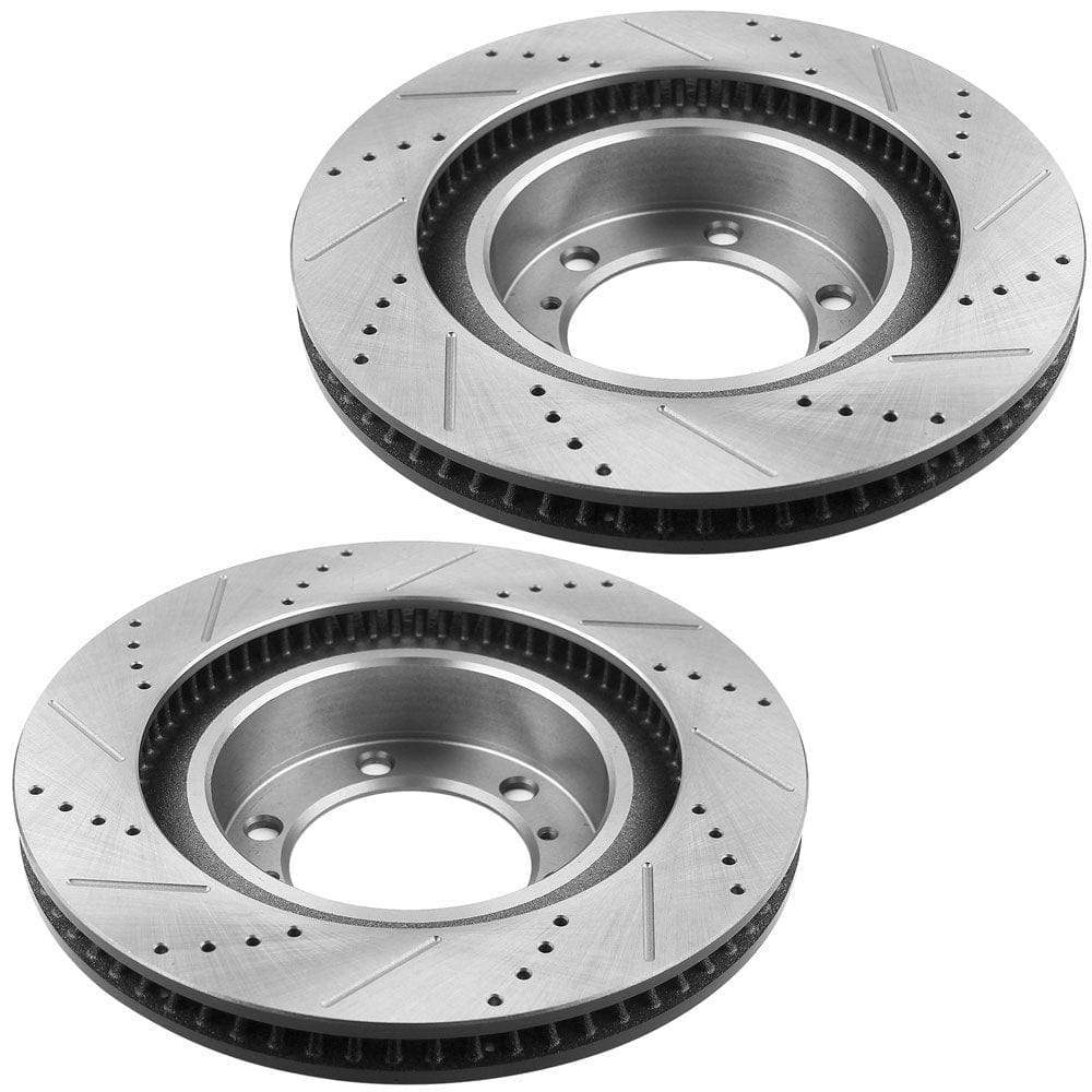 Front Drilled & Slotted Disc Brake Rotors + Ceramic Pads + Cleaner & Fluid Fits for 2010-2020 GX460, 2010-2020 Toyota 4Runner-6 Lugs Wheel Holes