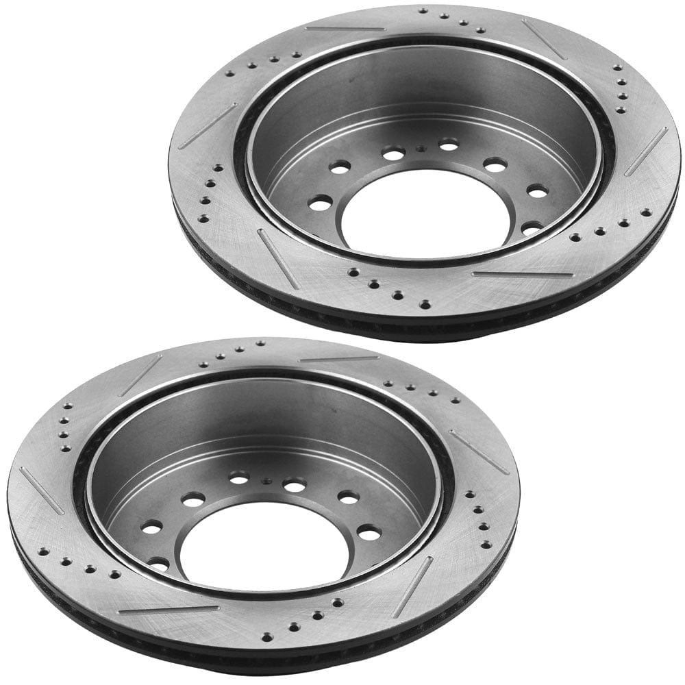 MotorbyMotor Rear Brake Rotors & Brake Pad Kit 312mm Drilled & Slotted Design Fits for Lexus GX460, Toyota 4Runner, Toyota FJ Cruiser