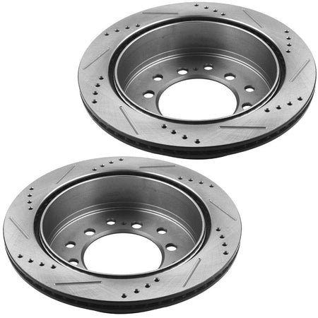 MotorbyMotor Rear Brake Rotors & Brake Pad Kit 312mm Drilled & Slotted Design Fits for Lexus GX460, Toyota 4Runner, Toyota FJ Cruiser