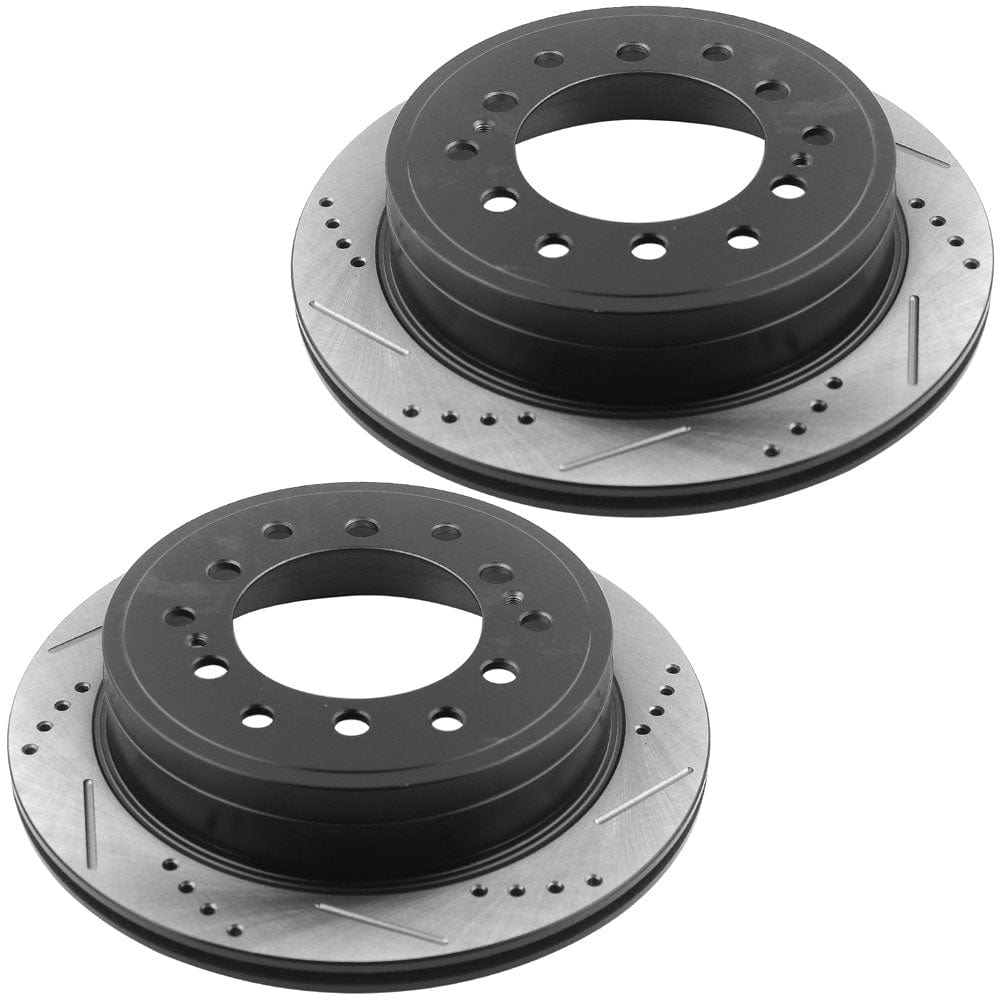 MotorbyMotor Rear Brake Rotors & Brake Pad Kit 312mm Drilled & Slotted Design Fits for Lexus GX460, Toyota 4Runner, Toyota FJ Cruiser