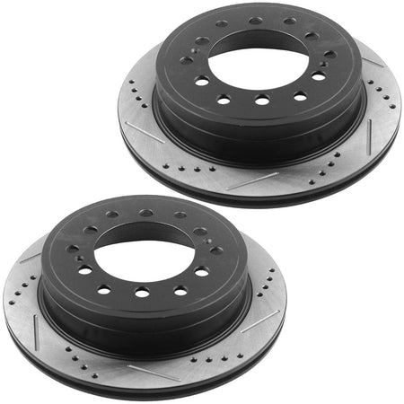 MotorbyMotor Rear Brake Rotors & Brake Pad Kit 312mm Drilled & Slotted Design Fits for Lexus GX460, Toyota 4Runner, Toyota FJ Cruiser