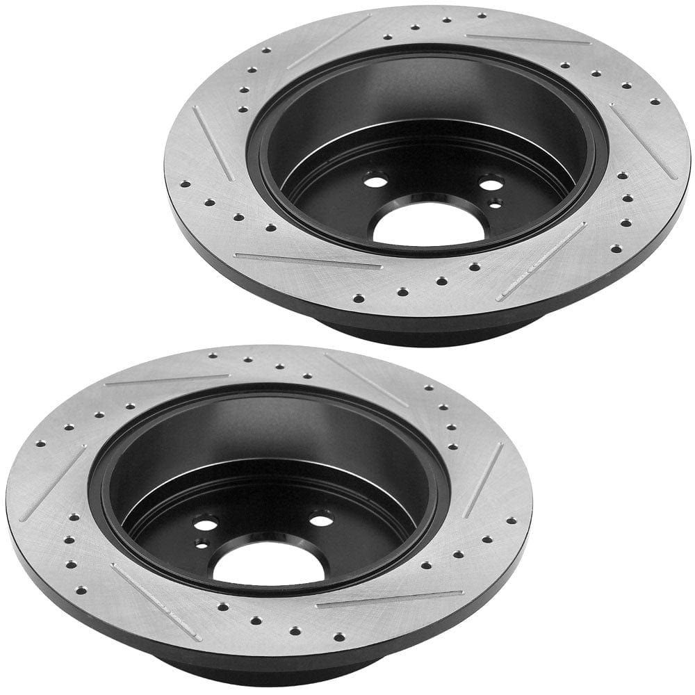 MotorbyMotor Rear Brake Rotors & Brake Pad Kit 281mm Drilled & Slotted Design Including CLEANER DOT4 FLUID Fits for Lexus ES300h ES350, Toyota Avalon Camry