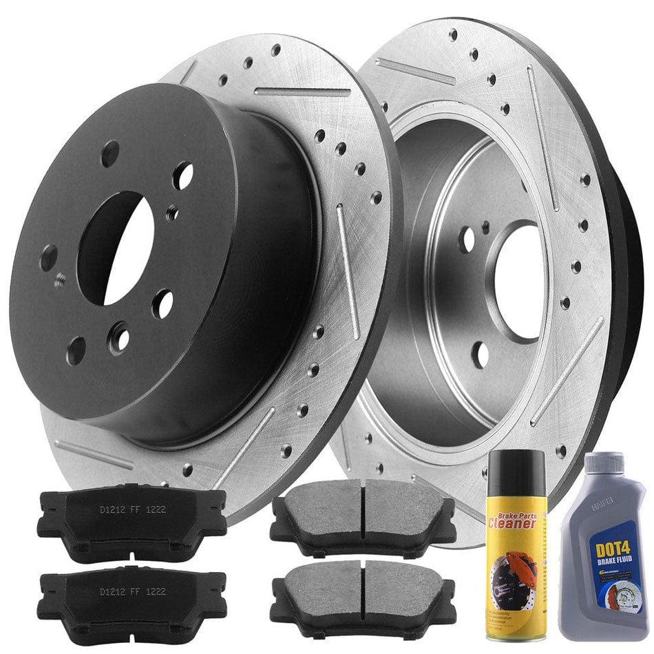 Toyota Avalon Rear Brake Rotors & Pads 12044188 D1212, with dot4 cleaner