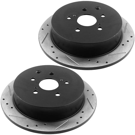 Rear Drilled & Slotted Disc Brake Rotors + Ceramic Pads Fits for 2010-2015 Lexus RX350 RX450H, 2014-2019 Toyota Highlander, 2011-2020 Toyota Sienna