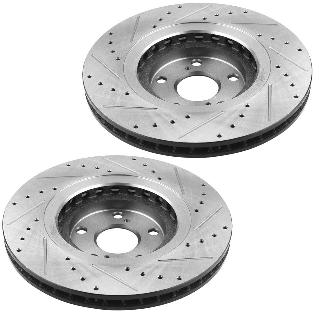MotorbyMotor-Front Drilled & Slotted Disc Brake Rotors +Ceramic Pads Fits for Lexus NX200t NX300 NX300H RX350 RX450H, Toyota Highlander Sienna-All Model