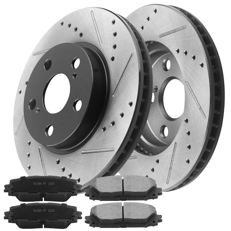 MotorbyMotor Front Brake Rotors 255mm Drilled & Slotted Design Brake Rotor & Brake Pad kit Fits for Lexus CT200H, Toyota Prius, Toyota Prius Plug-In-All Models